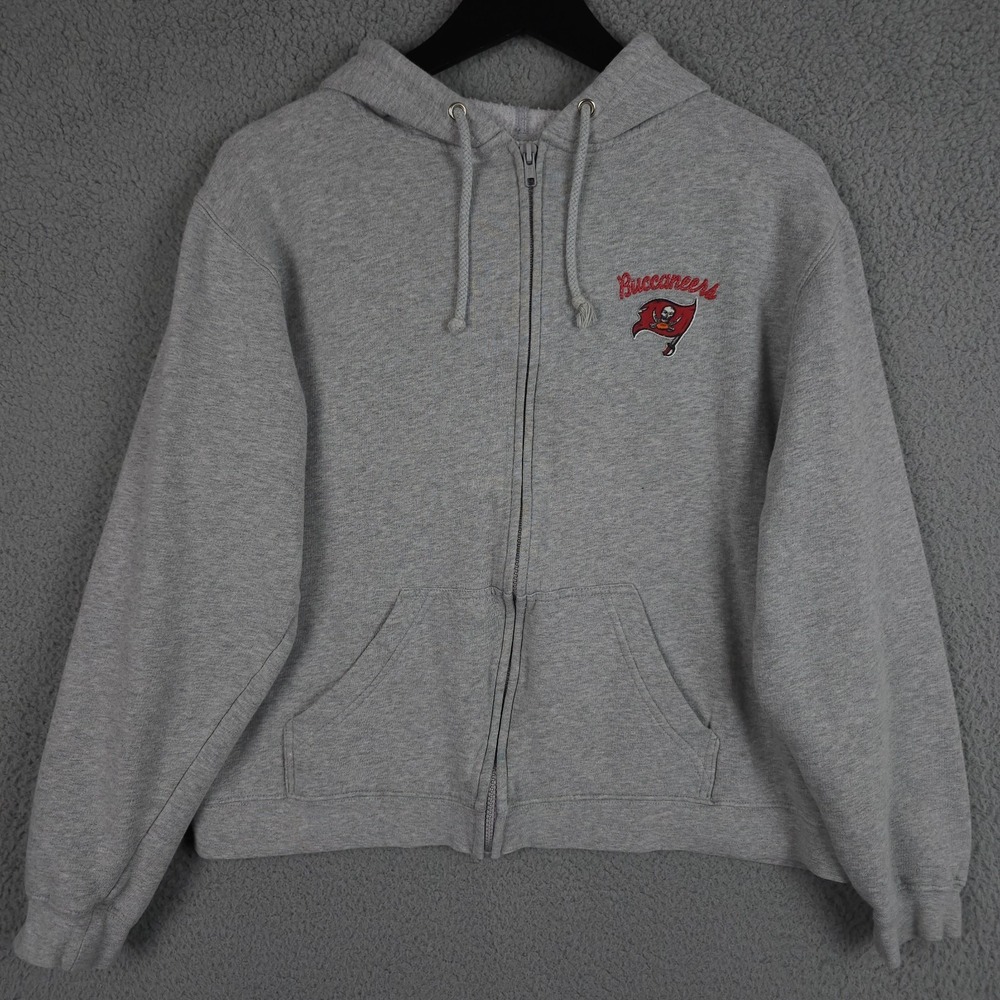 Tampa Bay Buccaneers Hoodie Womens XL Gray Full Zip Jacket Glitter Logo NFL